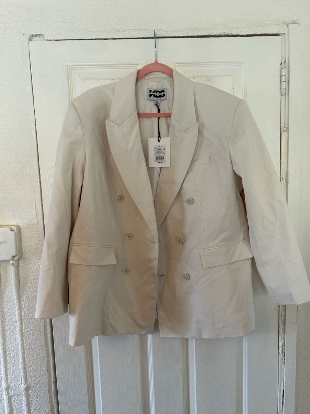 KBB by Kahlana Women's 'the David Blazer' Cotton Linen Blend cream blazer XL - Picture 5 of 11